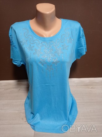 Женская футболка туника Дача Полоска 44-54 размеры синяя мята пудра красная голу. . фото 1