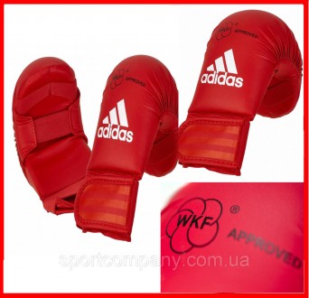 Перчатки для карате с лицензией WKF красные без защиты большого пальца кожзам на. . фото 2