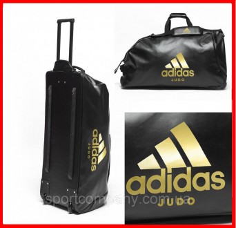 Дорожная черная сумка на колесах с золотым логотипом Adidas Judo сумка спортивна. . фото 2