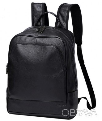 
	Классический кожаный рюкзак для ноутбука унисекс из телячьей зернистой кожи. В. . фото 1
