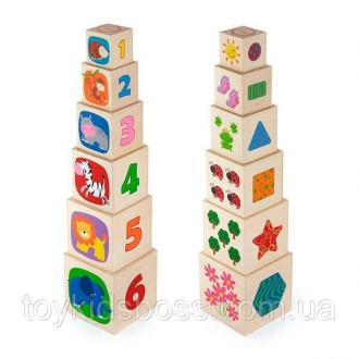 Ця іграшка являє собою набір з 6 кубиків різних розмірів, які можна встановлюват. . фото 2