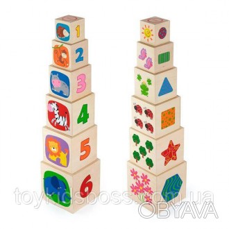 Ця іграшка являє собою набір з 6 кубиків різних розмірів, які можна встановлюват. . фото 1