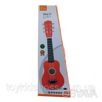 Іграшкова 6-струнна дерев'яна гітара виглядає як справжній інструмент, що має гр. . фото 1