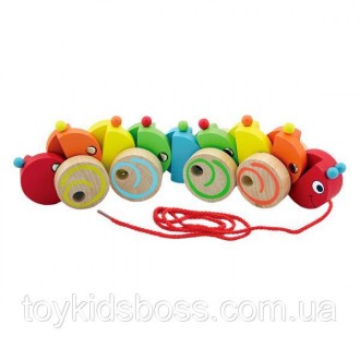 Деревянная каталка Viga Toys Гусеница (59950) для малышей от 18 месяцев. Выполне. . фото 4