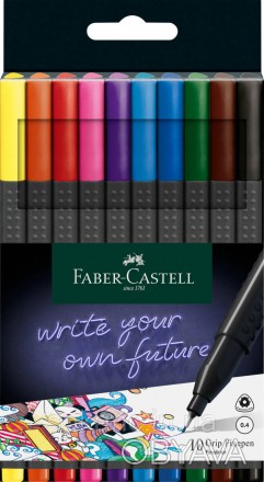 Набір капілярних ручок Faber-Castell FINEPEN Grip, 10 кольорів
• ергономічна три. . фото 1