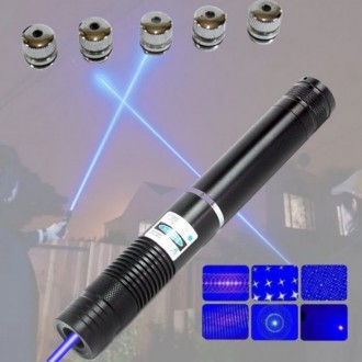 Синий лазер 10000mW Pro (445nm) YX-B008 с дополнительными насадками - зажигает с. . фото 2