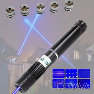 Синий лазер 10000mW Pro (445nm) YX-B008 с дополнительными насадками - зажигает с. . фото 1