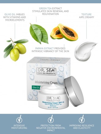 Dr. Sea Moisturizing Cream with Olive Oil, Papaya and Green Tea Extracts SPF 15
. . фото 3