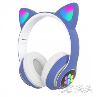 Беспроводные LED наушники с кошачьими ушками CAT STN-28. Цвет: синий