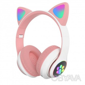 Беспроводные LED наушники с кошачьими ушками CAT STN-28. Цвет: розовый
