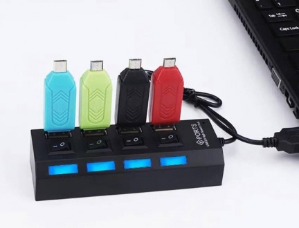 4-портовый USB концентратор с индивидуальными переключатели питания для каждого . . фото 3