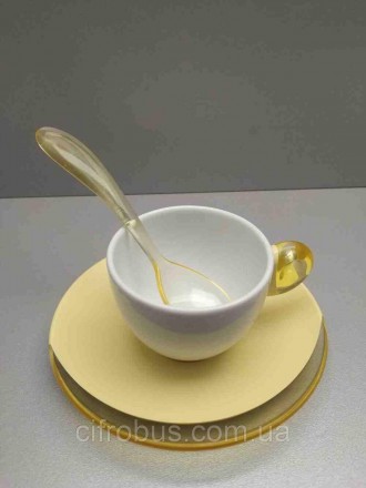 Дизайнневий пластиковий посуд Italy Set Of 2 Espresso Coffee Cups With Saucers A. . фото 2