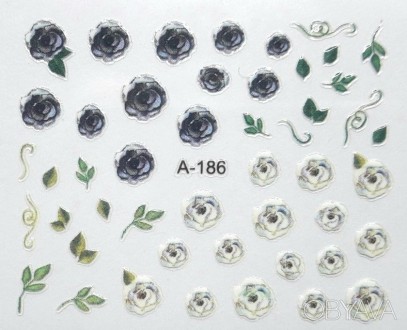 Разноцветные наклейки (самоклеющиеся) для дизайна ногтей "Черно-белые розы&. . фото 3