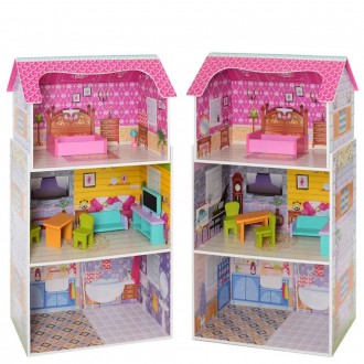 Ляльковий будиночок з меблями та аксесуарами Дерев'яний ляльковий будиночок . . фото 3