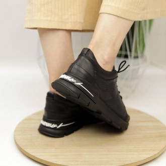 Чорні кросівки Zumer 582561 із перфорацією виконані з натуральної шкіри. Шкіряна. . фото 8