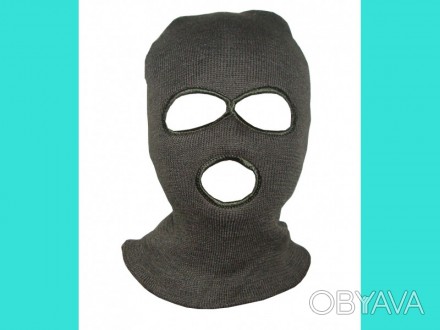 Шлем маска вязанная на флисе с прорезью для глаз и рта черная, М-10