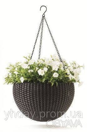 Підвісний горщик для квітів Keter 8,6 л. Rattan style hanging sphere planter
Кру. . фото 1