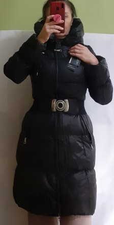 пуховик довгий жіночий 44 з капюшоном з поясом пальто жіноче зимове чорне 
 Мка . . фото 11