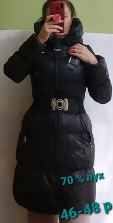 пуховик довгий жіночий 44 з капюшоном з поясом пальто жіноче зимове чорне 
 Мка . . фото 6