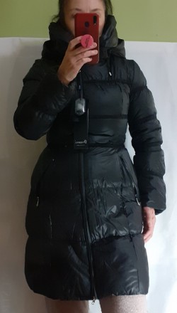 пуховик довгий жіночий 44 з капюшоном з поясом пальто жіноче зимове чорне 
 Мка . . фото 7
