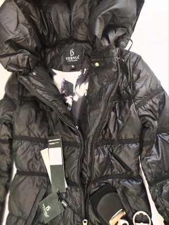 пуховик довгий жіночий 44 з капюшоном з поясом пальто жіноче зимове чорне 
 Мка . . фото 4