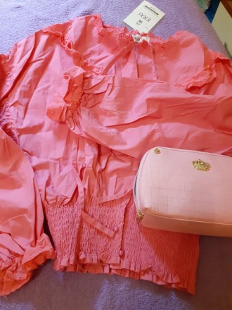блуза рожева з довгим широким рукавом спущеним рукавом. пофарбована мереживом
 н. . фото 4
