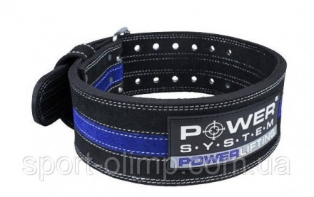 Пояс для пауерліфтингу Power System PS-3800 PowerLifting шкіряний Black/Blue Lin. . фото 2