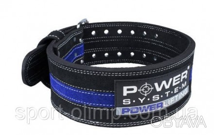 Пояс для пауерліфтингу Power System PS-3800 PowerLifting шкіряний Black/Blue Lin. . фото 1