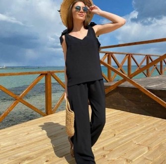Літній жіночий костюм з широкими штанами "Ясмін" Image Норма і батал
	✔️ Оплата . . фото 3
