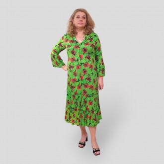 Летнее женское зеленое штапельное платье рубашка на пуговицах Турция, размеры 48. . фото 4