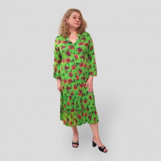 Летнее женское зеленое штапельное платье рубашка на пуговицах Турция, размеры 48. . фото 3