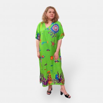 Летнее длинное штапельное платье в стиле Boho, большие размеры 56-66, хлопок, 4 . . фото 4