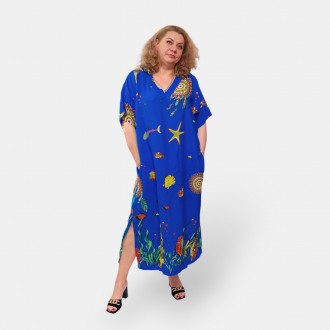 Летнее длинное штапельное платье в стиле Boho, большие размеры 56-66, хлопок, 4 . . фото 6