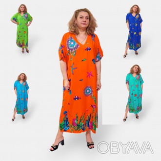 Летнее длинное штапельное платье в стиле Boho, большие размеры 56-66, хлопок, 4 . . фото 1