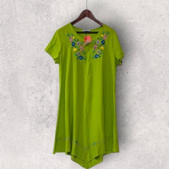 Женское штапельное платье с вышивкой на лето размер overzase 46-52 зеленое, оран. . фото 4