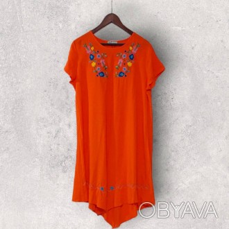 Женское штапельное платье с вышивкой на лето размер overzase 46-52 зеленое, оран