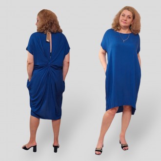 Женское короткое синее платье большого размера 56-62, штапель, 100% Хлопок, Турц. . фото 2