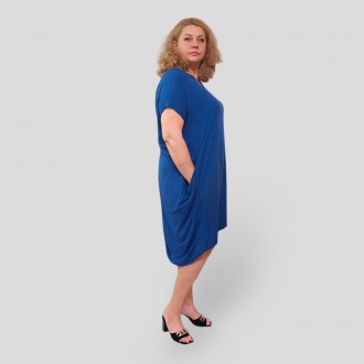 Женское короткое синее платье большого размера 56-62, штапель, 100% Хлопок, Турц. . фото 5