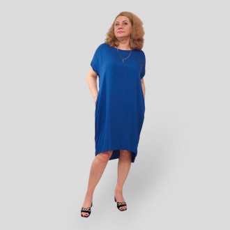 Женское короткое синее платье большого размера 56-62, штапель, 100% Хлопок, Турц. . фото 10