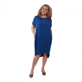 Женское короткое синее платье большого размера 56-62, штапель, 100% Хлопок, Турц. . фото 4
