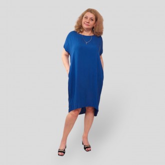 Женское короткое синее платье большого размера 56-62, штапель, 100% Хлопок, Турц. . фото 11