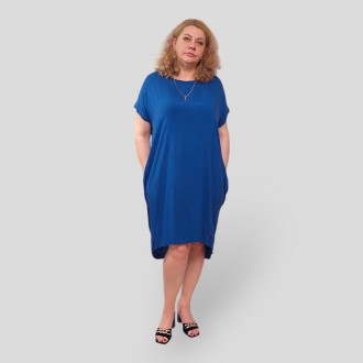Женское короткое синее платье большого размера 56-62, штапель, 100% Хлопок, Турц. . фото 6