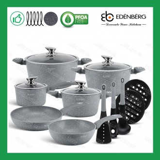 Набор посуды Edenberg с антипригарным мраморным покрытием 15 предметов 
Новая ПР. . фото 2