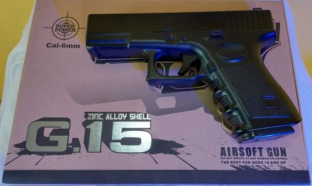 Пістолет метал-пластик G 15 ( glock 23).
 
Стріляє пластиковими кульками 6 мм (у. . фото 5
