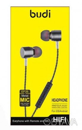 Високоякісні навушники M8JEP26 - HF Budi Earphone EP26 мають чудове звучання та . . фото 1