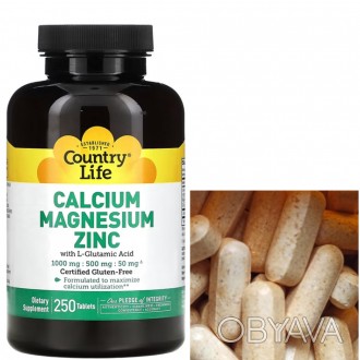 Добавка Country Life Calcium Magnesium Zinc разработана для максимального усвоен. . фото 1