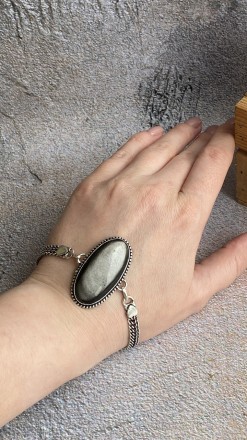 
 
 Пропонуємо Вам придбати браслет з натуральним сріблястим обсидіаном у сріблі. . фото 3