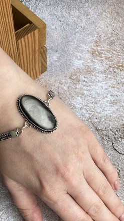 
 
 Пропонуємо Вам придбати браслет з натуральним сріблястим обсидіаном у сріблі. . фото 2