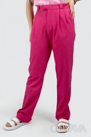 Прямые женские брюки со складками от пояса. Выполнены из струящейся смесовой тка. . фото 1