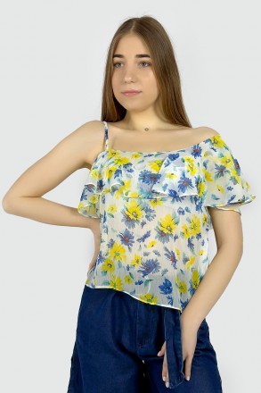 Шифоновая блузка от испанского бренда ZARA. Модель на одно плечо, декорирована в. . фото 2